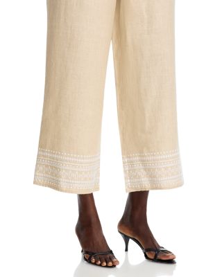 Two Palms Embroidered Linen Culotte Pants