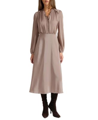 Amal Silk Long Sleeve Fit and Flare Midi Dress