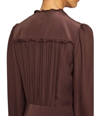 Amal Silk Long Sleeve Fit and Flare Midi Dress