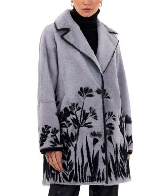 Reversible Shearling Coat With Floral Embroidery