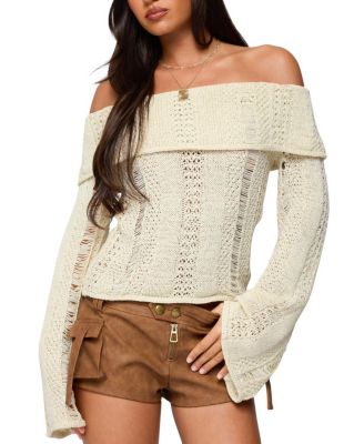 Renna Distressed Fold Over Knit Top