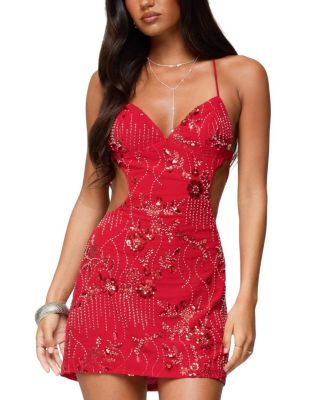Annalee Backless Beaded Chiffon Mini Dress