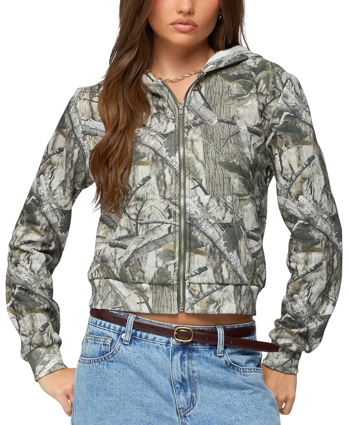 Edikted Tayler Camo Zip Up Hoodie