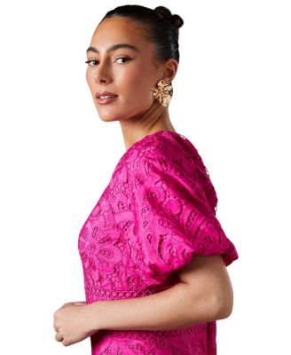 Lace Hanky Hem Puff Sleeve Dress