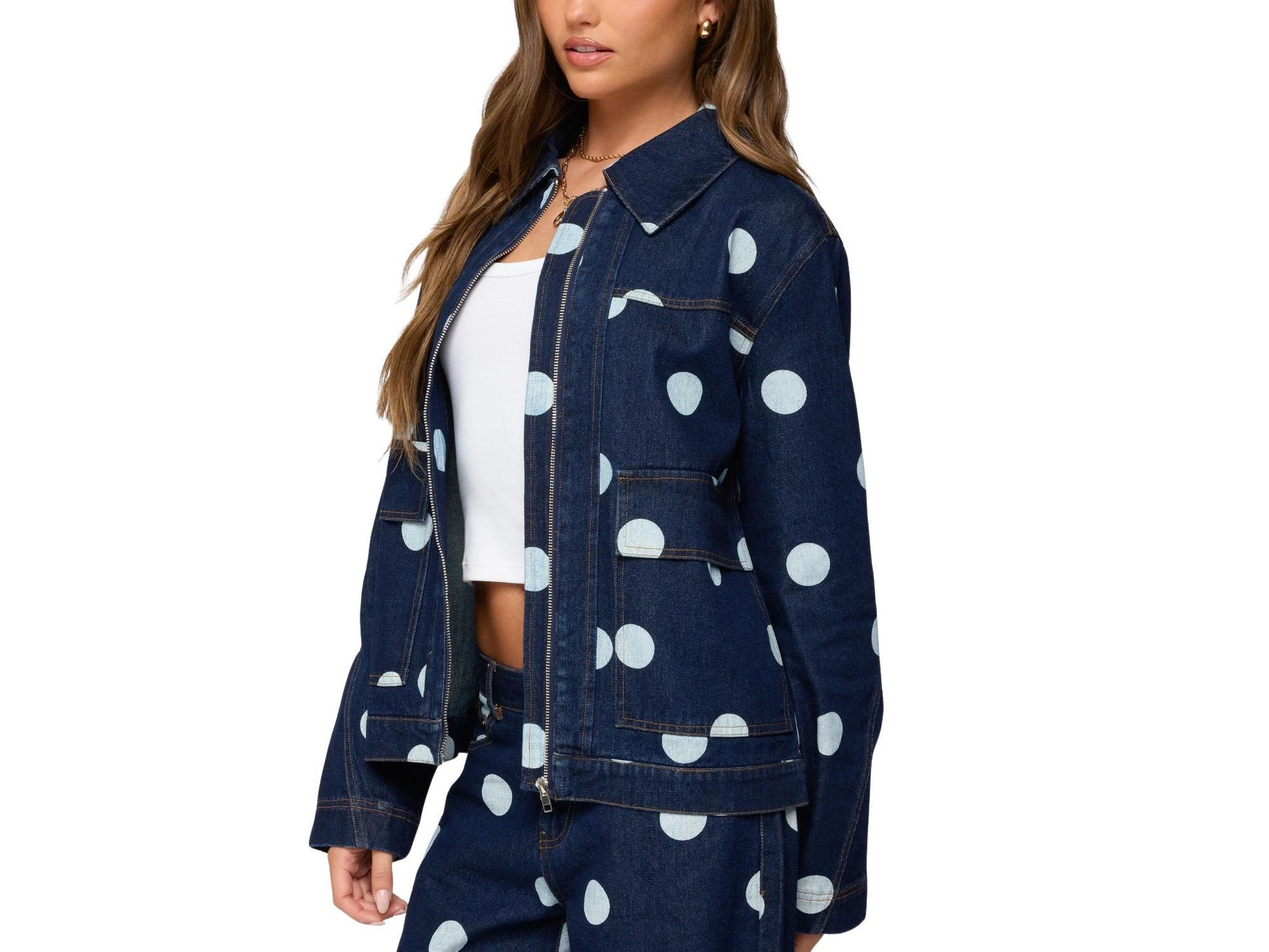 Leyah Polka Dot Oversized Denim Jacket — Image 4