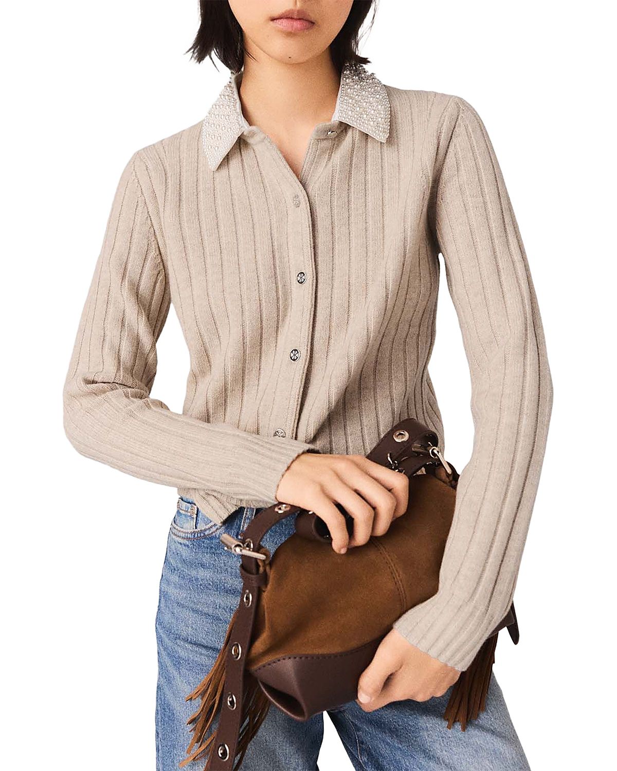 Maje Removable Collar Cardigan