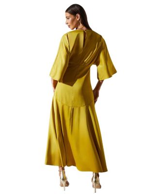 Satin Crepe Ruffle Wrap Midi Dress