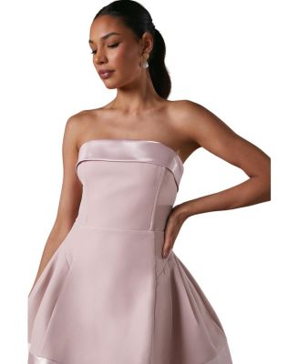 Bandeau Satin Detail Pleated Mini Dress