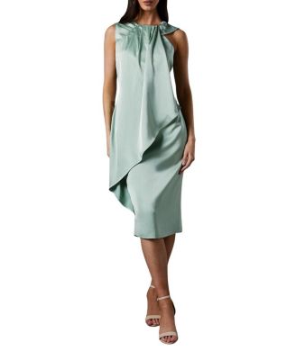 Sleeveless Satin Frill Midi Dress