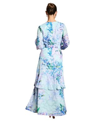 Long Sleeve Chiffon Belted Maxi Dress