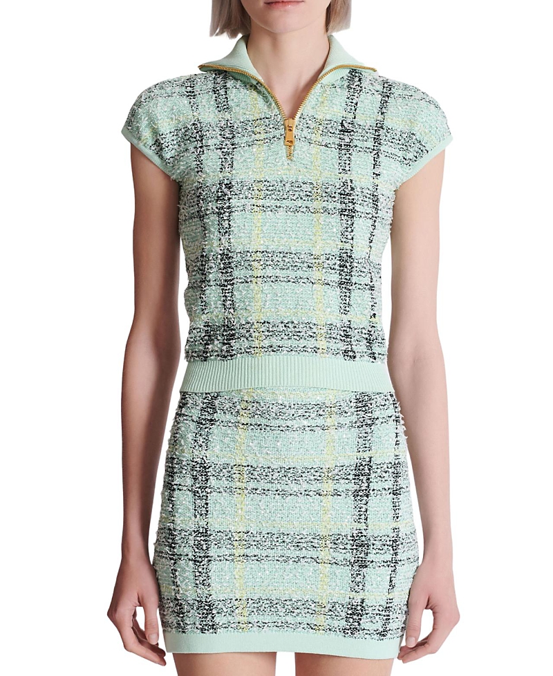 Balmain Sleeveless Plaid Tweed Top