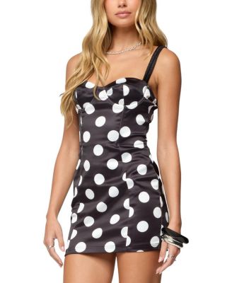 Polka Dot Cupped Satin Effect Mini Dress