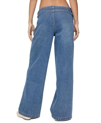  Livia Double Belt Low Rise Baggy Jeans in Blue Washed