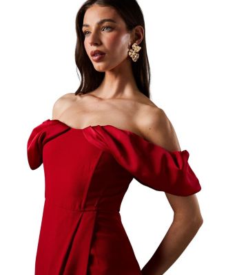 Volume Sleeve Corset Column Maxi Dress