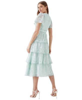 Flutter Sleeve Tiered Lace Dress