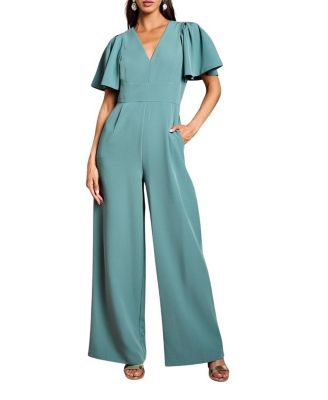 Flutter Sleeve Plunge Jumpsuit