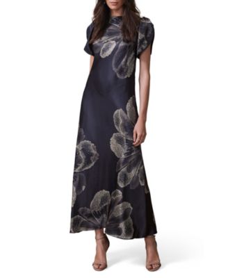 Women's Floral Print Satin Midi Dress