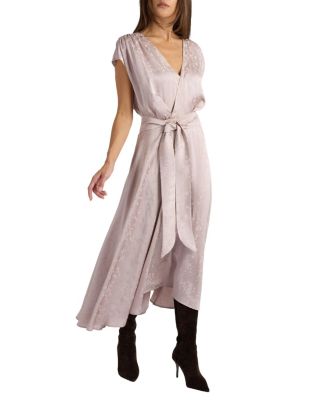 Talia Cap Sleeve Midi Fit and Flare Dress in Tonal Jacquard