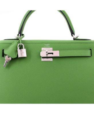 Kelly 28 Handbag Green Epsom with Palladium Hardware