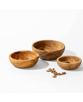  Natural Olive Wood Nesting Bowls - Set of 3