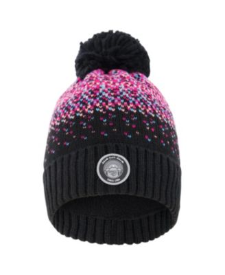 Deux par Deux Girls' Lined Knit Fluffy Pompom Hat - Little Kid, Big Kid
