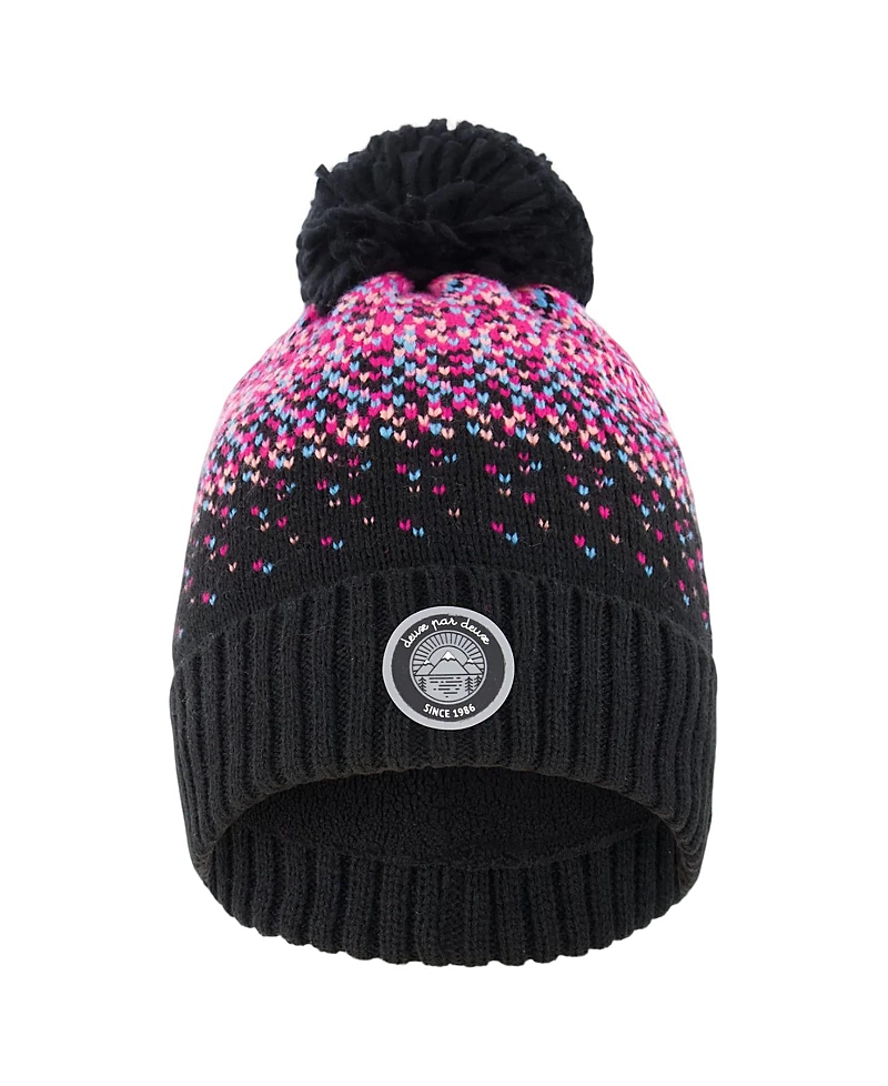 Deux par Deux Girls' Lined Knit Fluffy Pompom Hat - Little Kid, Big Kid