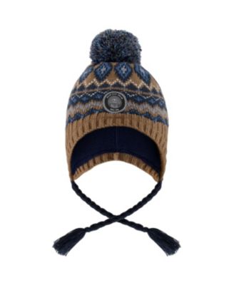 Deux par Boys' Lined Peruvian Knit Fluffy Pompom Hat - Baby