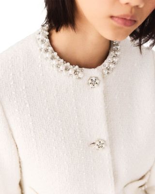 Faux Pearl Trim Tweed Jacket