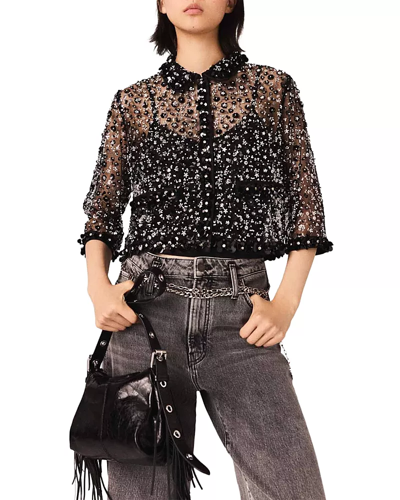 Maje Sequinned Tulle Top