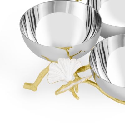 Butterfly Gingko Gold Tone Triple Bowl