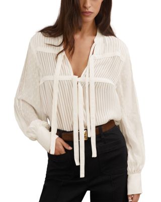 Josephine Shadow Stripe Tie Neck Blouse