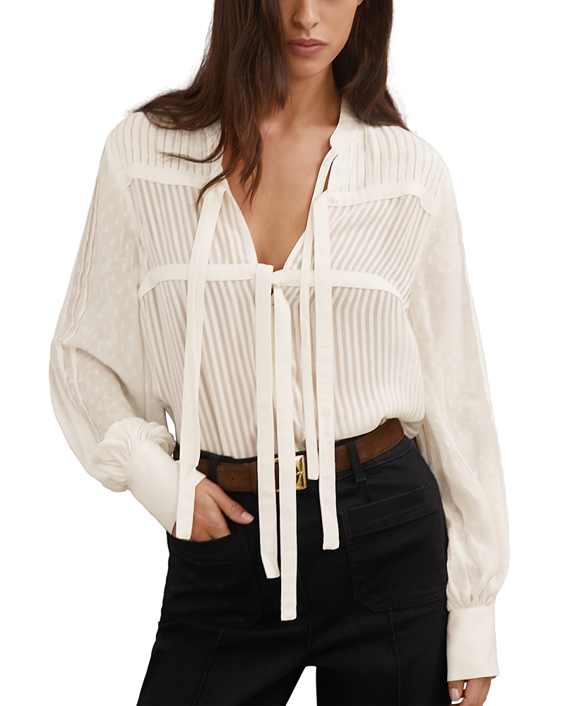 Reiss Josephine Shadow Stripe Tie Neck Blouse