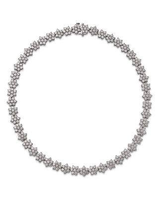 Luxe Collection Certified Lab Grown Diamond Flower Cluster Collar Necklace in 14K White Gold, 34.62 tcw