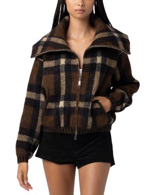 Plaid Funnel Collar Jacket