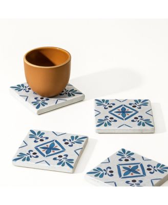 Malaga Patterned Marble Tiles Coasters, Set of 4