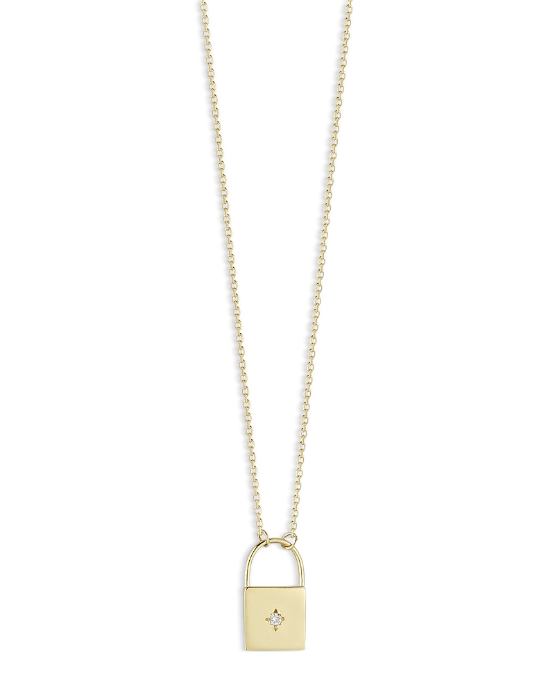 Moon & Meadow 14K Yellow Gold Diamond Accent Padlock Pendant Necklace, 16