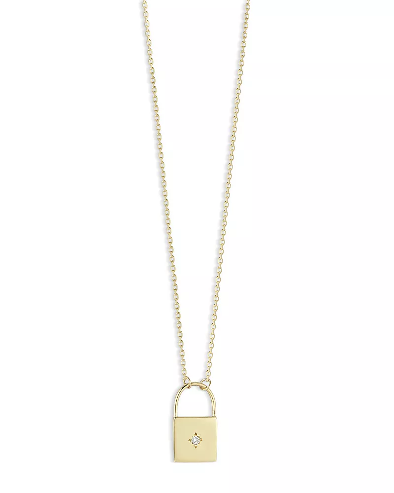 Moon & Meadow 14K Yellow Gold Diamond Accent Padlock Pendant Necklace, 16