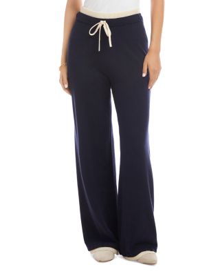 Contrast Drawstring Wide Leg Sweater Pants 