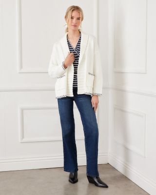 Contrast Stitch Open Front Cardigan Sweater