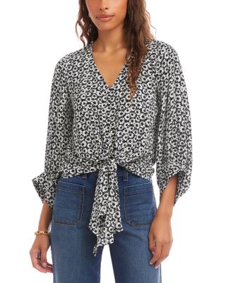 Blouson Sleeve Tie Front Top 