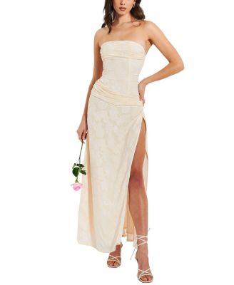 Xatia Strapless Jacquard High Slit Maxi Dress