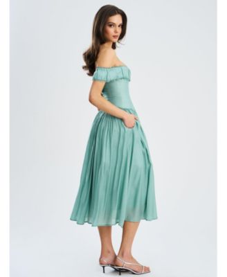  Xavy Rayon Off Shoulder Corset Midi Dress