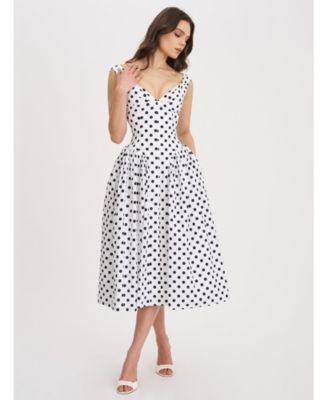 Rahma Polka Dot Drop Waist Midi Cotton Poplin Dress