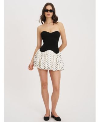 Dahliana Polka Dot Bubble Hem Corset Mini Dress