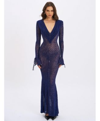  Ilyse V-Neck Plunge Animal Print Mermaid Hem Maxi Dress