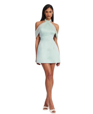  Zafrina Halter Off Shoulder Backless Mini Dress