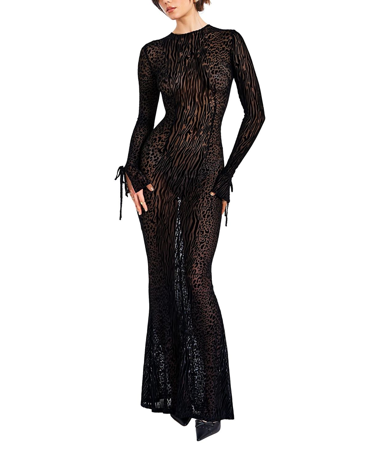Miss Circle Waylynn Print Burnout Velvet Detail Mesh Maxi Dress