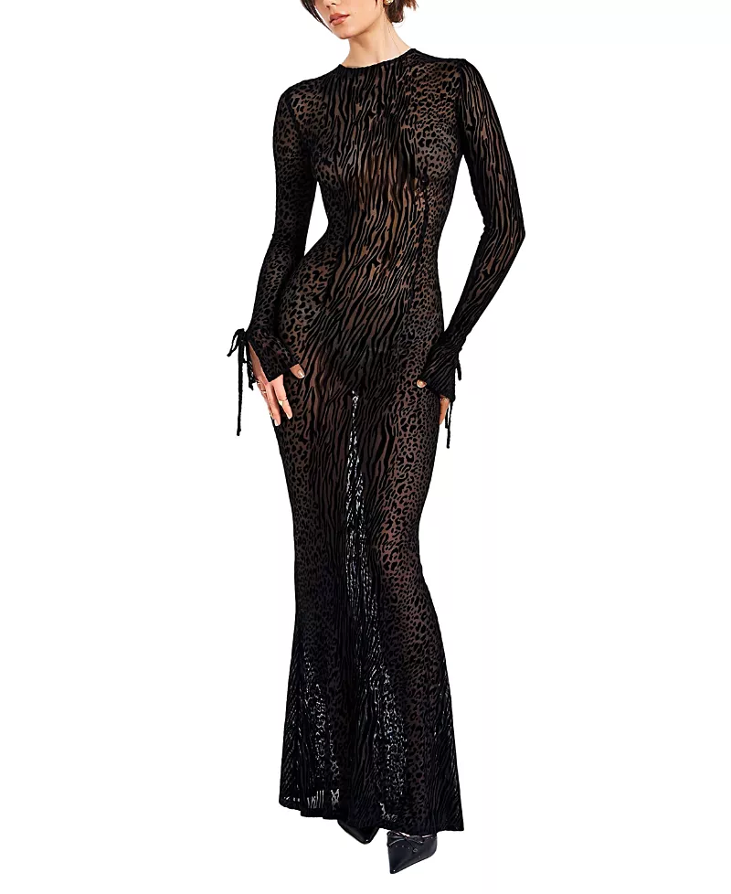 Miss Circle Waylynn Print Burnout Velvet Detail Mesh Maxi Dress