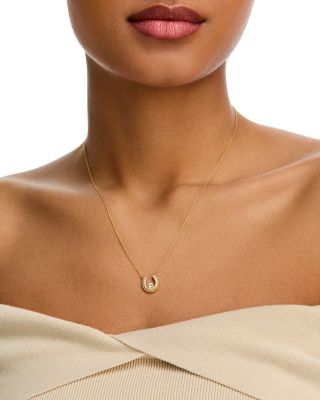 Diamond Horseshoe Beaded Pendant Necklace in 14K Yellow Gold, 0.25 tcw