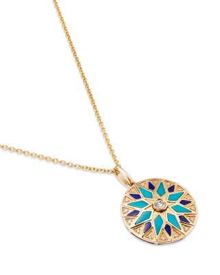 Lapis, Lazuli, Turquoise & Diamond Pendant Necklace in 14K Yellow Gold, 18"